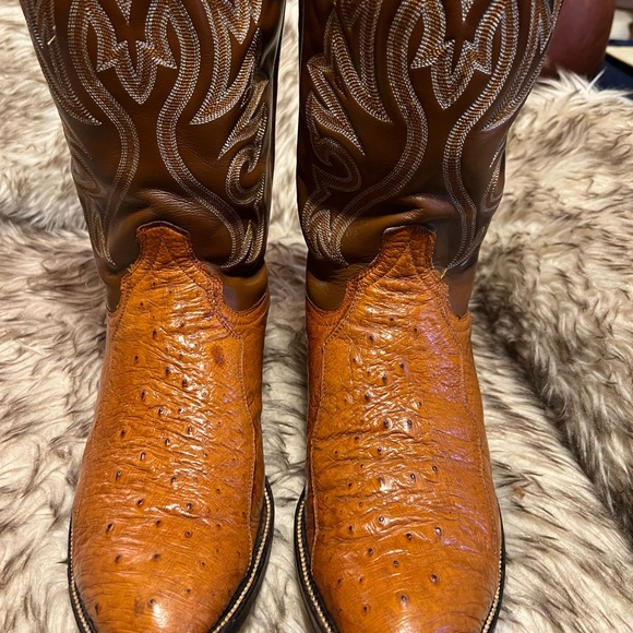 MEN TOP QUALITY OSTRICH & Leather Western Boots in Rich Brown Sz 10 D - Picture 2 of 15